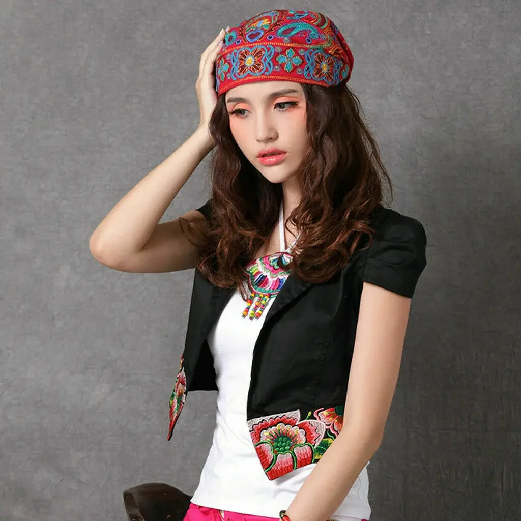 Women Ethnic Vintage Embroidery Flowers Bandanas Red Print Hats for Women Beanies Hats 2024