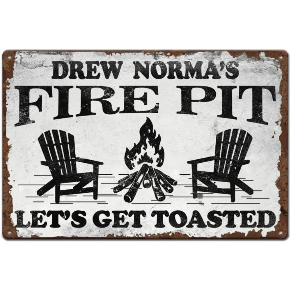 Fire Pit Sign Metal Tin Sign Camping Chair Vintage Iron Sign Metal Plaque Let's Get Toasted Family Decoration For House