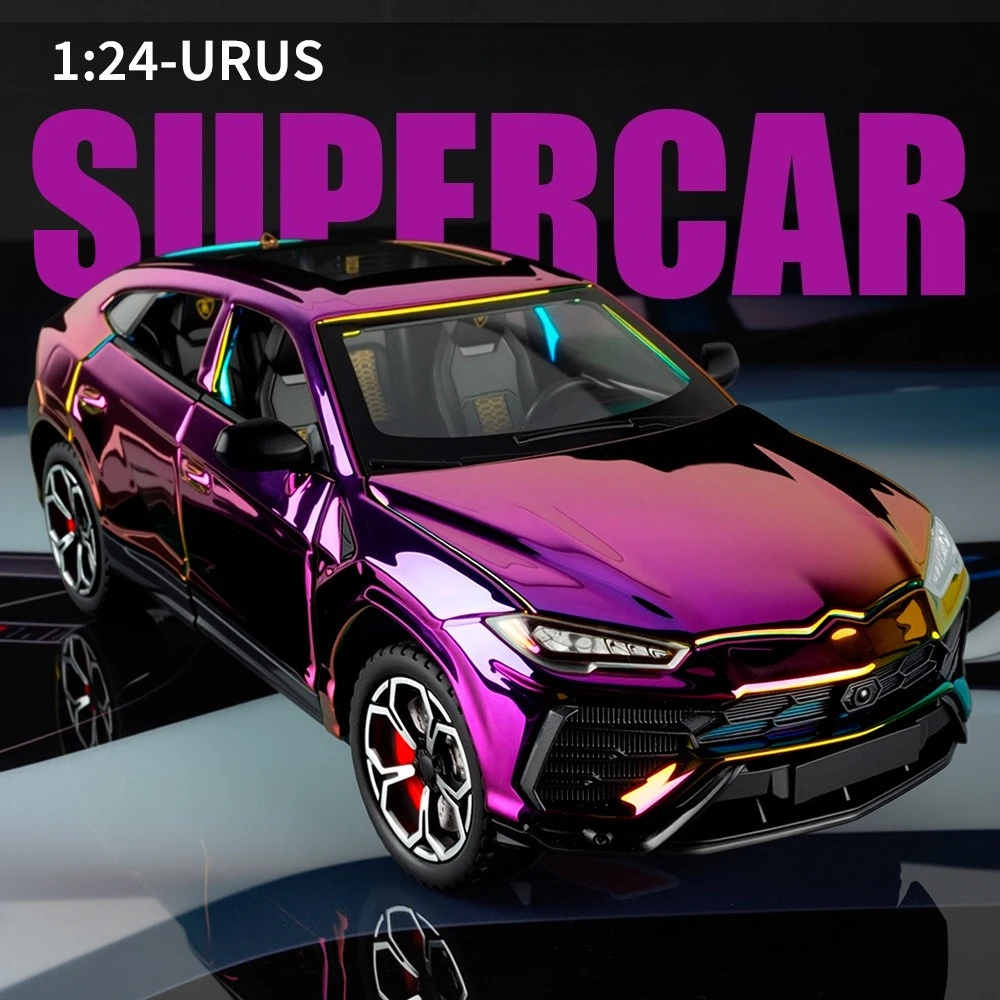 Coche deportivo URUS Bison SUV 1:24, coche de aleación fundido a presión y vehículos de juguete, modelo de coche con sonido y luz, coche extraíble, juguetes para niños, regalos