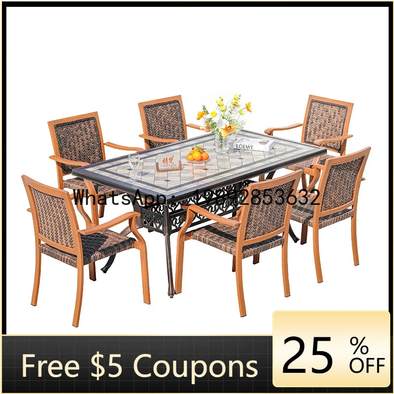 

Z3 Outdoor Plastic Wood Table and Chair Set for Villa Open-air Terrace Rattan Woven Chair Courtyard Garden Yard Outdoor Display