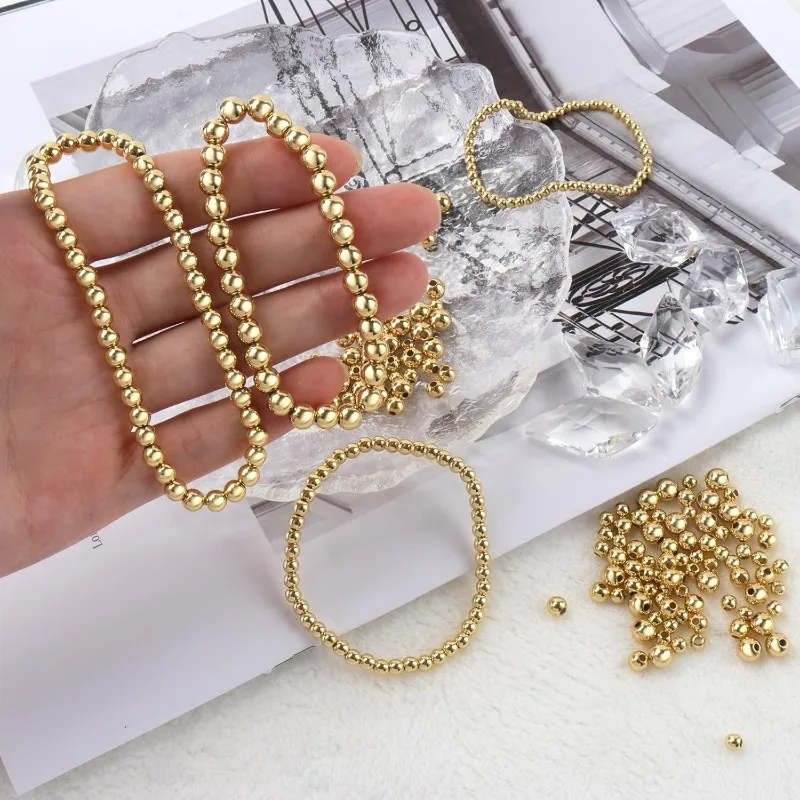 925 فضة الخرز 2 مللي متر-10 مللي متر 18 كيلو شغل مطلية بالذهب الخرز المستديرة ل سوار ذاتي الصنع قلادة القرط صنع المجوهرات