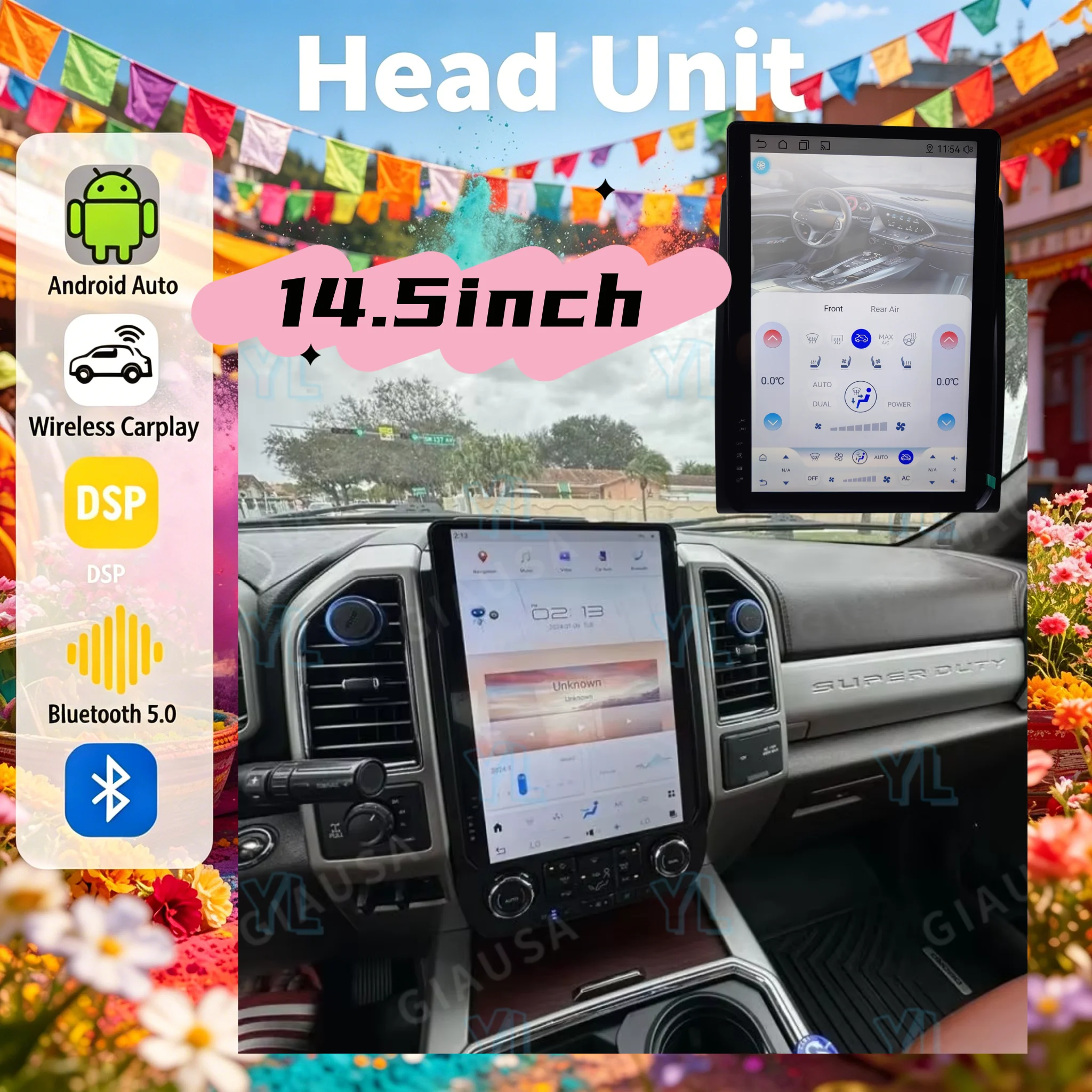 J 14.5 inch Android Audio For Ford Raptor F150 2015 - 2020 Android 14 Car Multimedia Video Player Wireless CarPlay Bluetooth 5.0