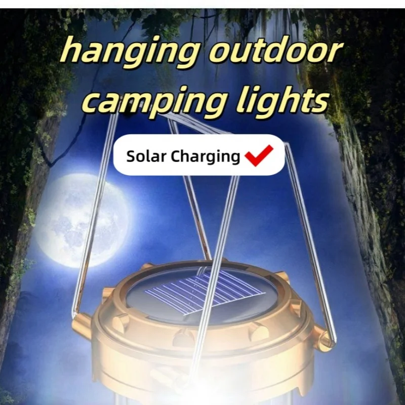 Solar Powered Camping Lamp LED Searching Light Waterproof Outdoor Tent Lighting USB Charging Portable Handheld Power Bank Light