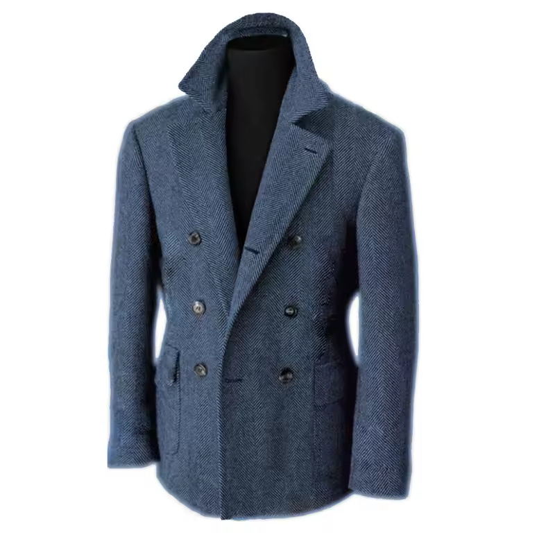 British Men's Blazers Vintage Herringbone Tweed Formal Jacket Wool Blend Double Breasted Casual Autumn Winter Suit Coat - Image 20