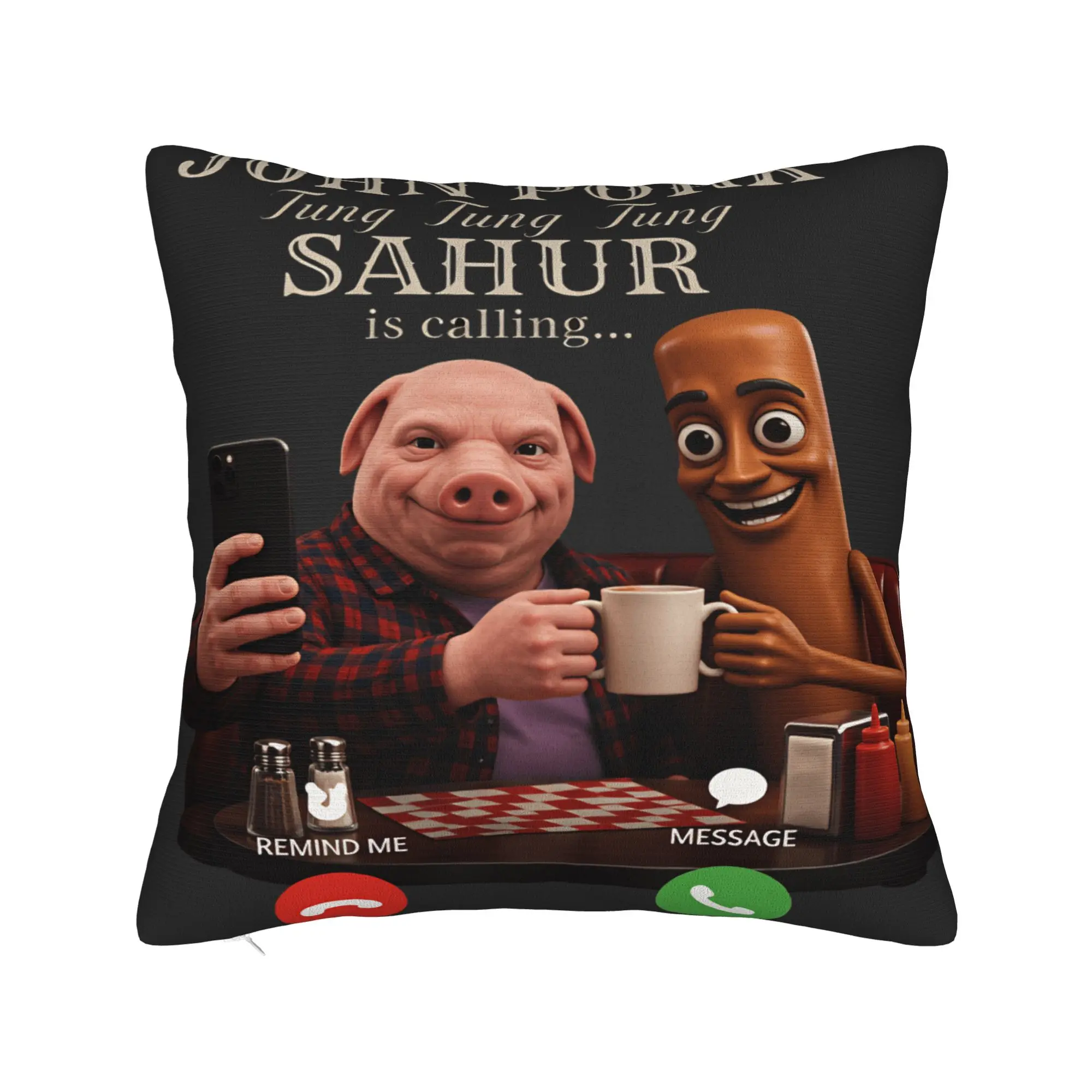 John Pork Tung Sahur calling Brainrot Meme Pillow Case  Soft Pillow Cover For Sofa Couch Bed Living Room Kawaii Cushion Cover