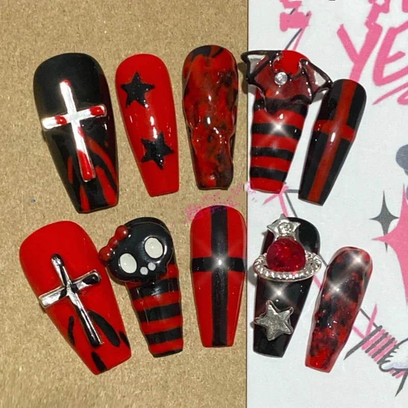 Handmade Y2K Press On Nail Kawaii Cartoon Fake Nails With Glue Long Coffin Stiletto Full Cover Nail Tips Reusable False Nail