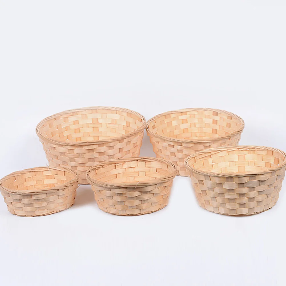 

3Pcs Round Bamboo Storage Baskets Handcrafted Fruit Container Lightweight Ecofriendly Home Organization Basket Set for Ktv
