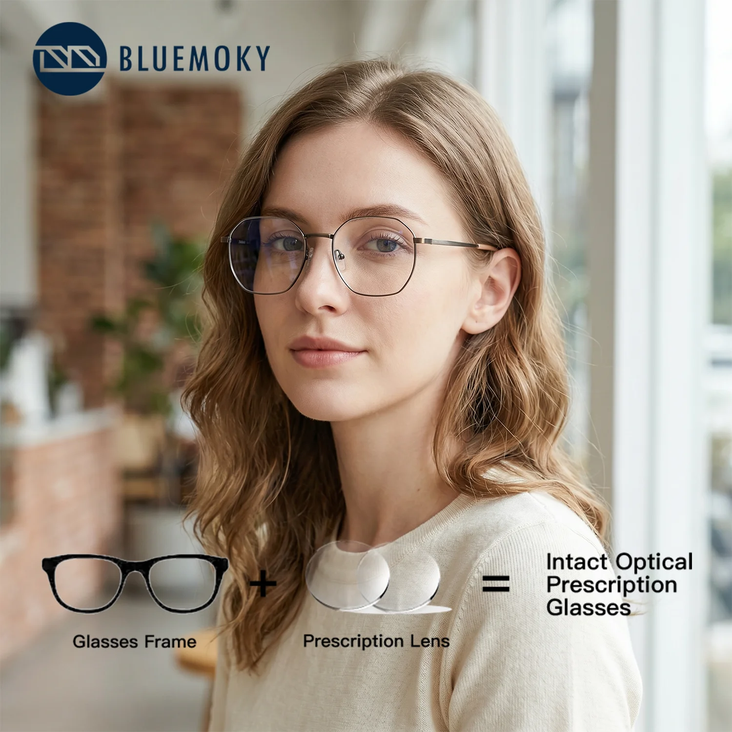 BLUEMOKY Polygon Prescription Eyeglasses Women Photochromic Blue Light Blocking Progressive Multifocal Metal Optical Glasses