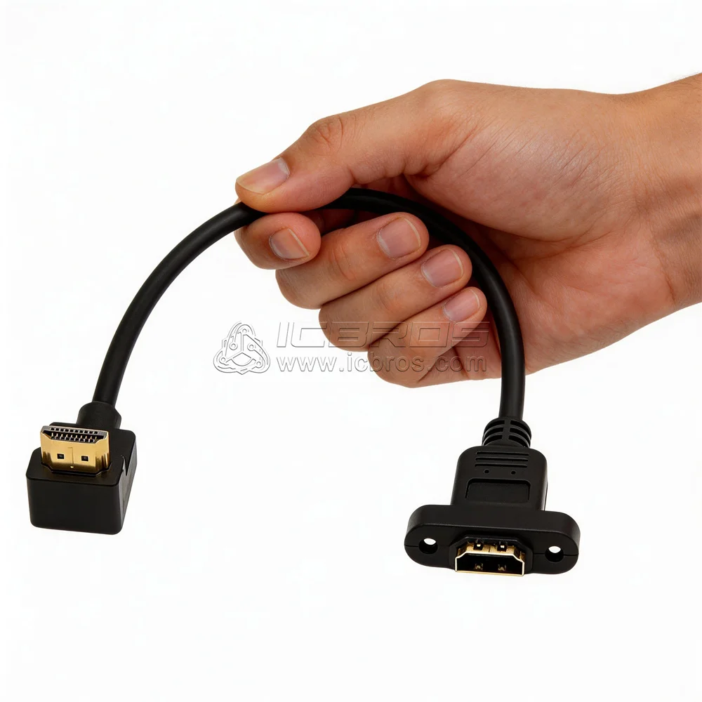 5pcs 90 Degree Bend All Copper 1080P HDTV 1.4V HDMI compatible Cable Extension Male to Female With Screw Panel Mount
