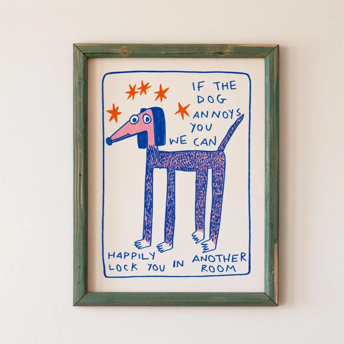 Wandkunstdruck „Dog Overload“ – Humorvolle Dekoration für Hundebesitzer – Verständnisvolles Zitat & Verspielte Hundeillustration, ein lustiger Geschenktip für Hundebesitzer