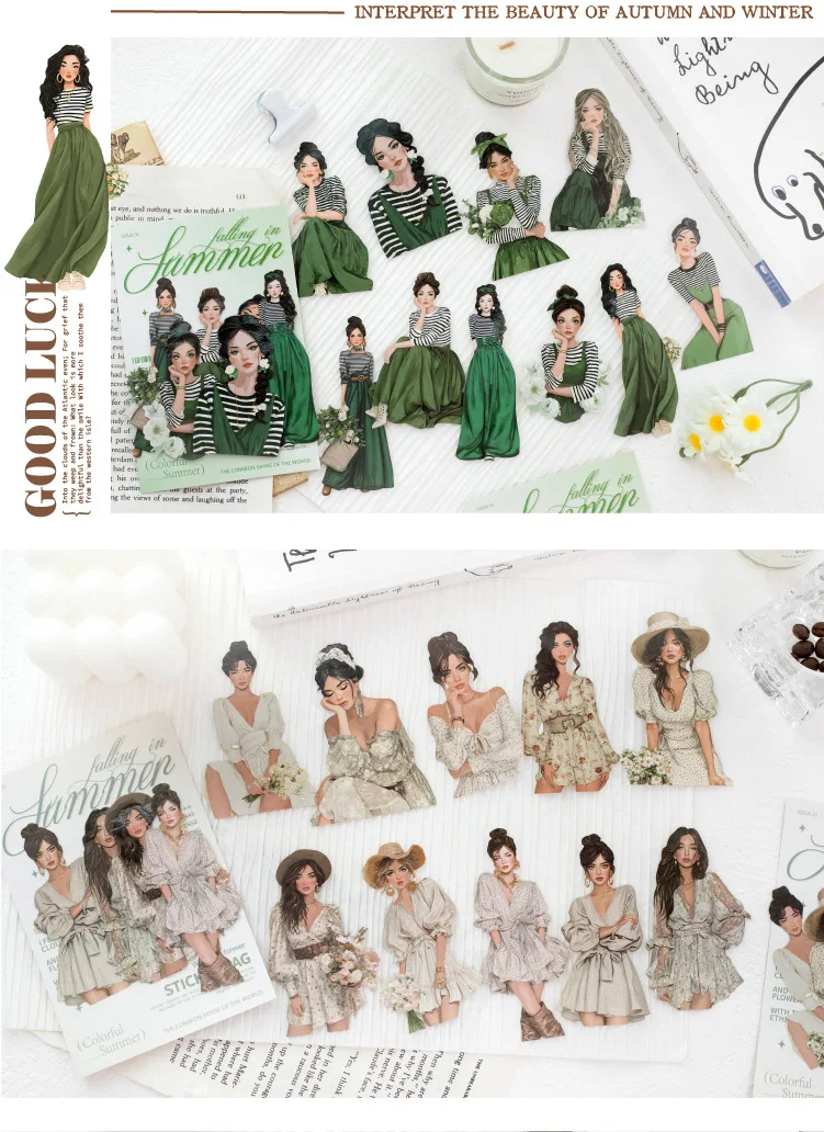 JIANWU Falling Into Summer Series Vintage Character Landscape Material Collage Scrapbook Sticker Creative DIY Journal Stationery