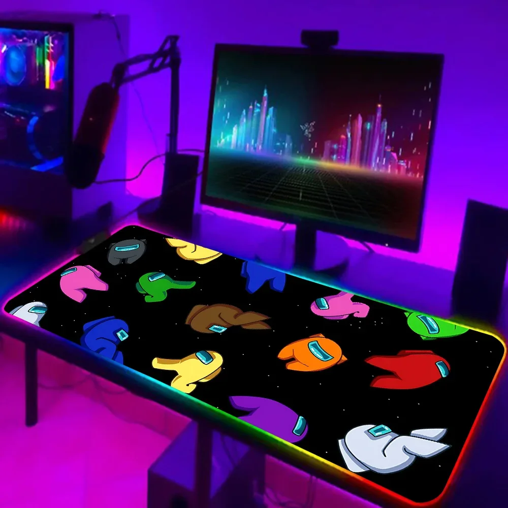 Cartoon Game A-Amongs Anger Eyes RGB Pc Gamer Keyboard Mouse Pad Mousepad LED Glowing Mouse Mats Rubber Gaming Computer Mausepad