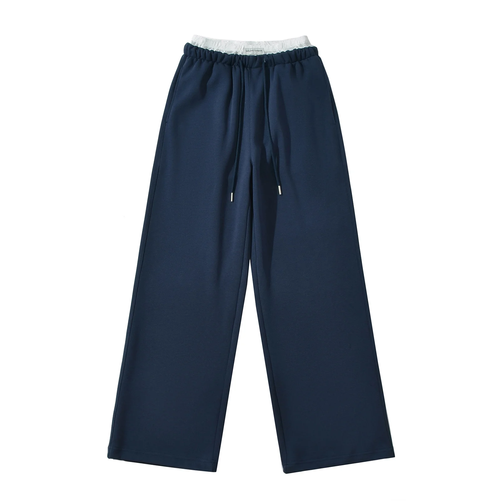 アメリカンレトロレーススプライシングハイウエストルーズカジュアルスポーツパンツレディースドラ伸縮性ウエストワイドレッグスウェットパンツ