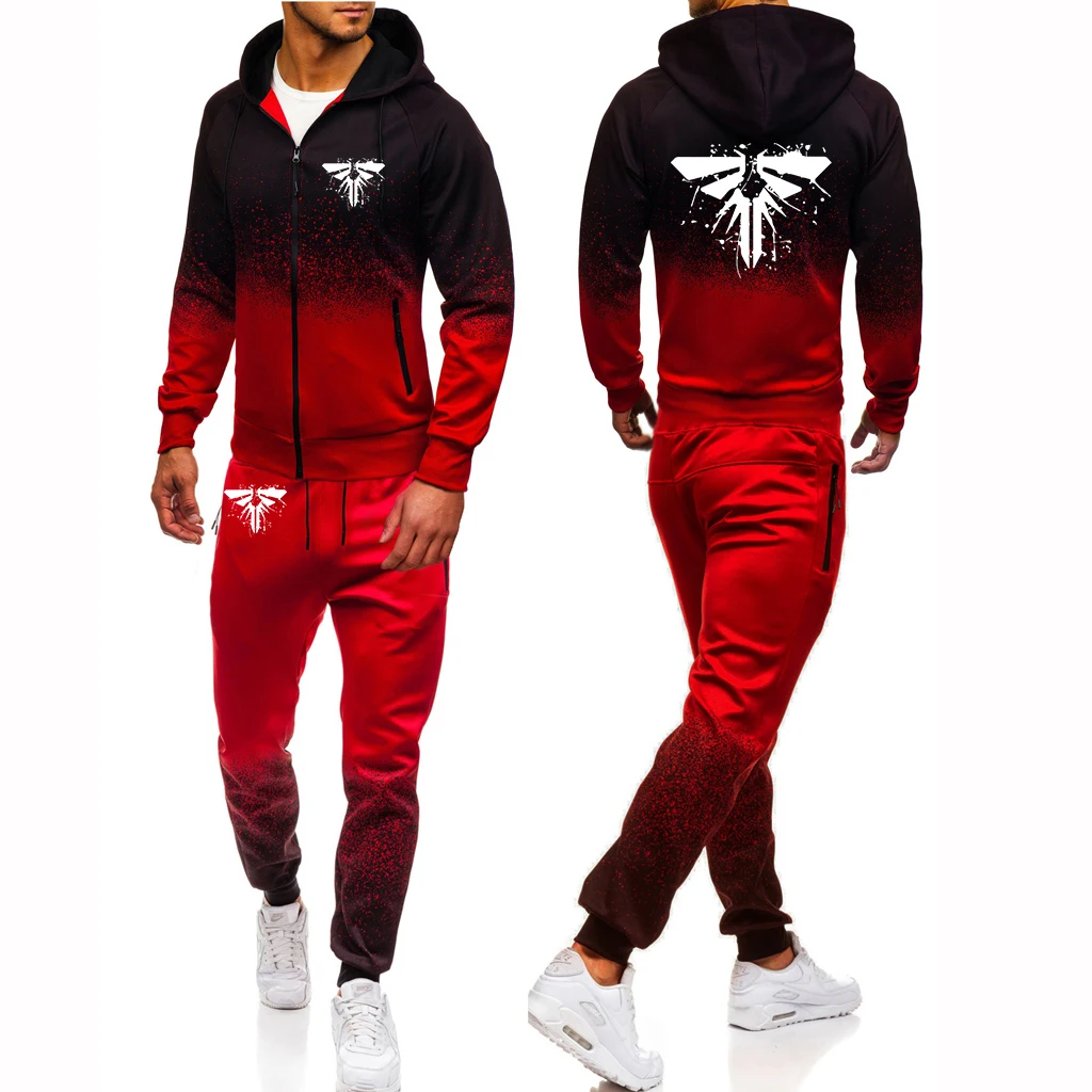 2024 Frühling Herbst Herren The Last Of Us Logo Print Mode Kapuzenjacke Sweatshirt + Beliebte Jogginghose Farbverlauf Sport Set