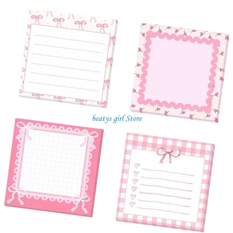 C7AB 4Pcs Bowtie Print Notepads 30 Sheets Each Adhesive Note Memo Pad for Planner