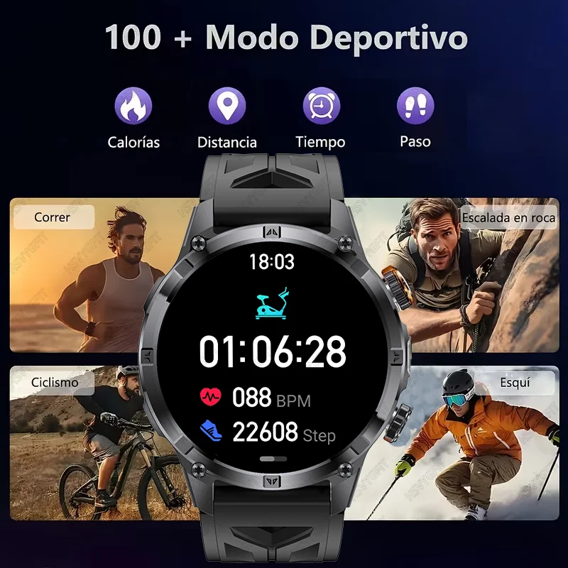 2026 New Men Rugged Outdoor SmartWatch 1400mAh Large Battery IP68 Waterproof LED Flashlight SOS Alarm Blood Oxygen Fitness Watch