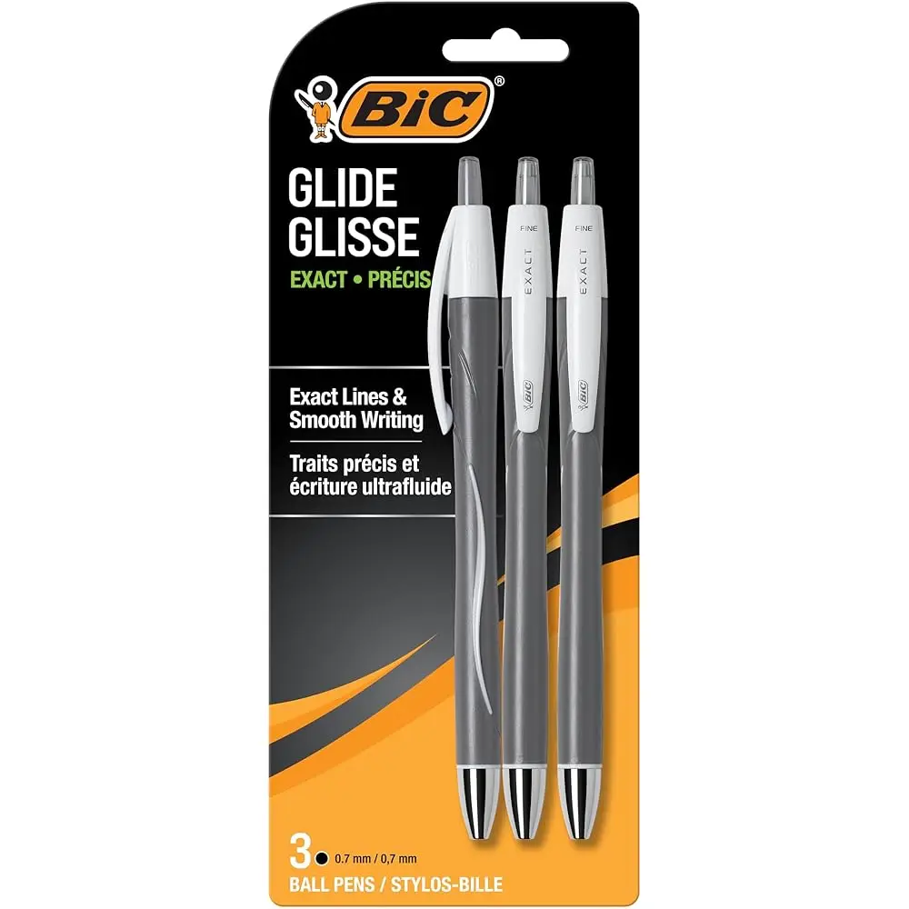 

Glide Exact Black Retractable Ballpoint Pens, Fine Point (0.7mm), 3-Count Pack, Ultra Smooth Writing Black Pens