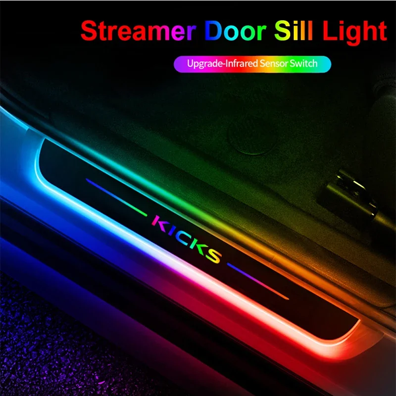 

For Nissan Kicks Logo Acrylic LED Car Welcome Pedal Plate Light Auto Front Rear Door Sill Pathway Light Exterior Accessories