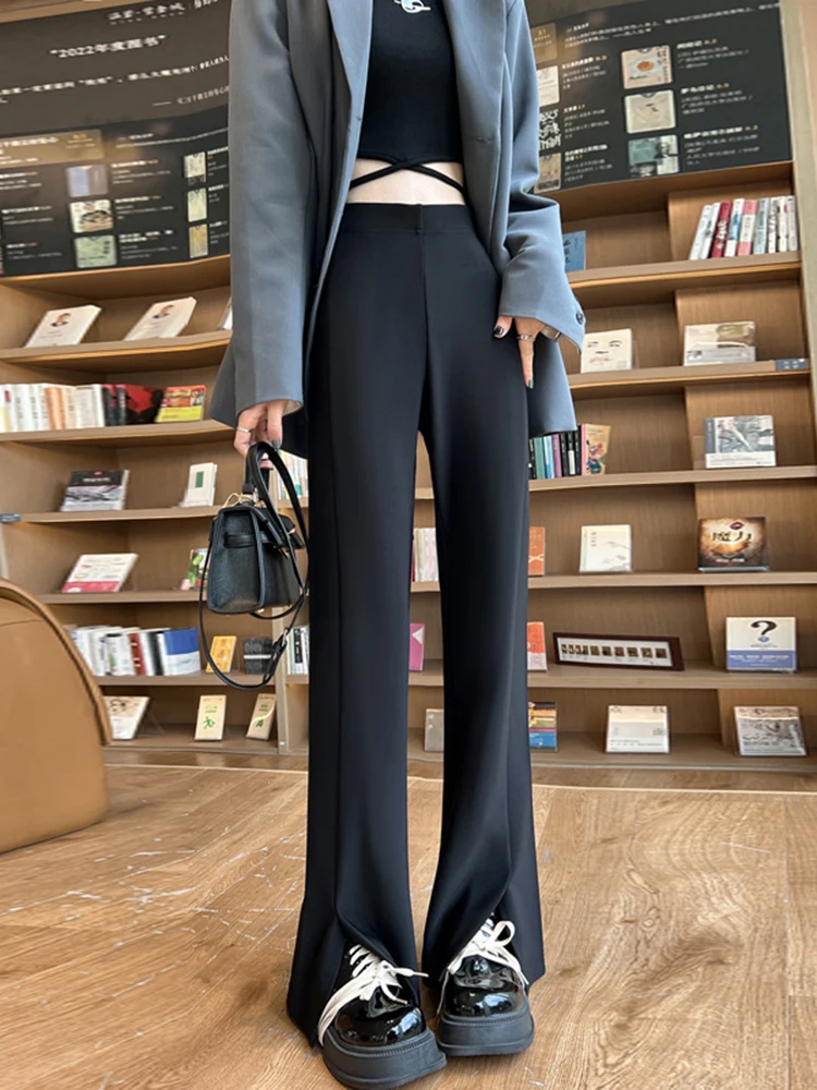 New High Waist Slim Women Pants Fashion Street Casual Woman Pants Simple Basic Black Loose Straight Leg Pants Female Chicly