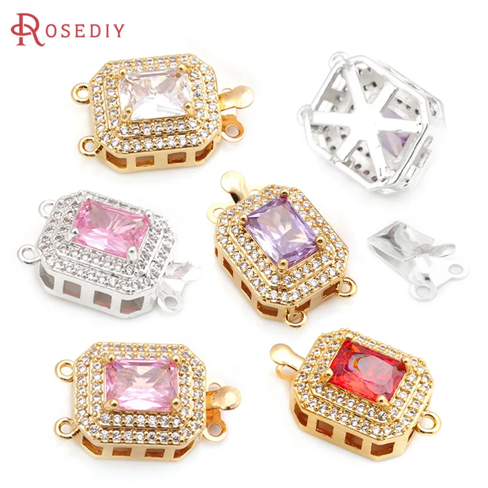 

2 Sets 18K Gold Color Brass and Zircon Rhombus Necklaces Connect Clasps High Quality Jewelry Making Supplies Accessories