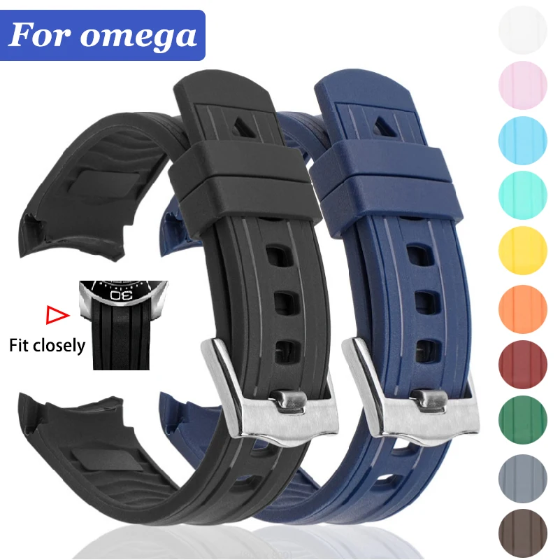 For Omega Watch Strap for Seamaster 300 Co-branded Replacement Wristband Bracelet Curved End 20mm Rubber Watchband Accessories