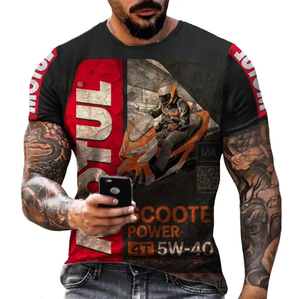 2024 Casual T-shirt Men's White-collar Shorts Men's Shirt Summer Quick Drying Breathable Racing Motorcycle 3D Printed Top Short image 5