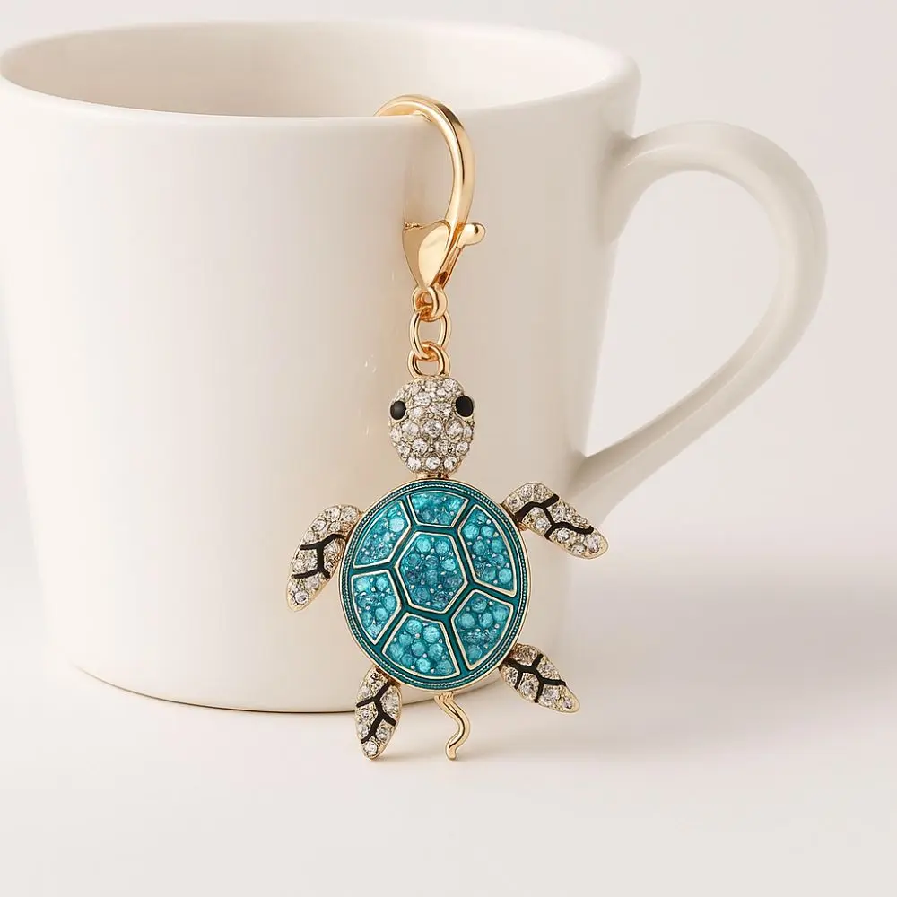 

Exquisite Rhinestone Turtle Keychain Good Fortune Colorful Key Ring Holder Creative Metal Hanging Pendant HandBag Charm