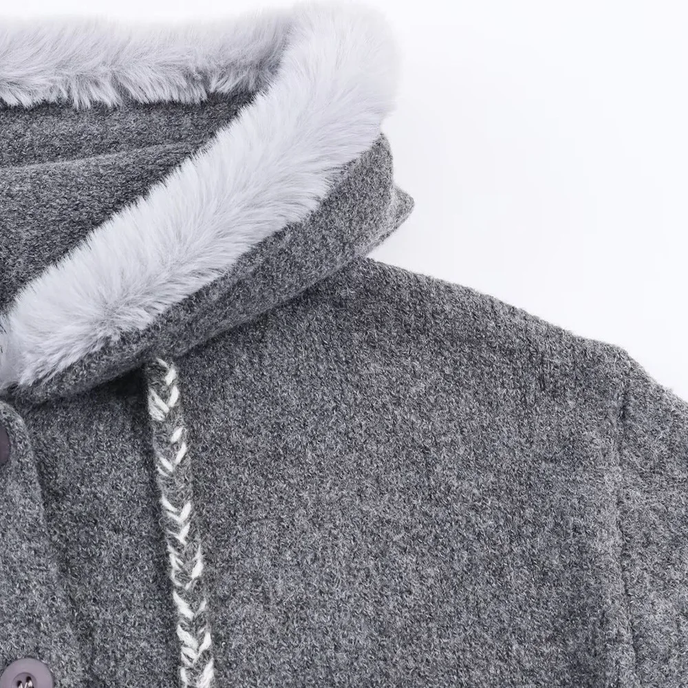 เสื้อแจ็คเก็ตมีฮู้ดแต่งขนสไตล์เกาหลี ฤดูหนาว ใหม่ล่าสุด ทรงหลวม ลดอายุ คาร์ดิแกนถักสุดน่ารัก