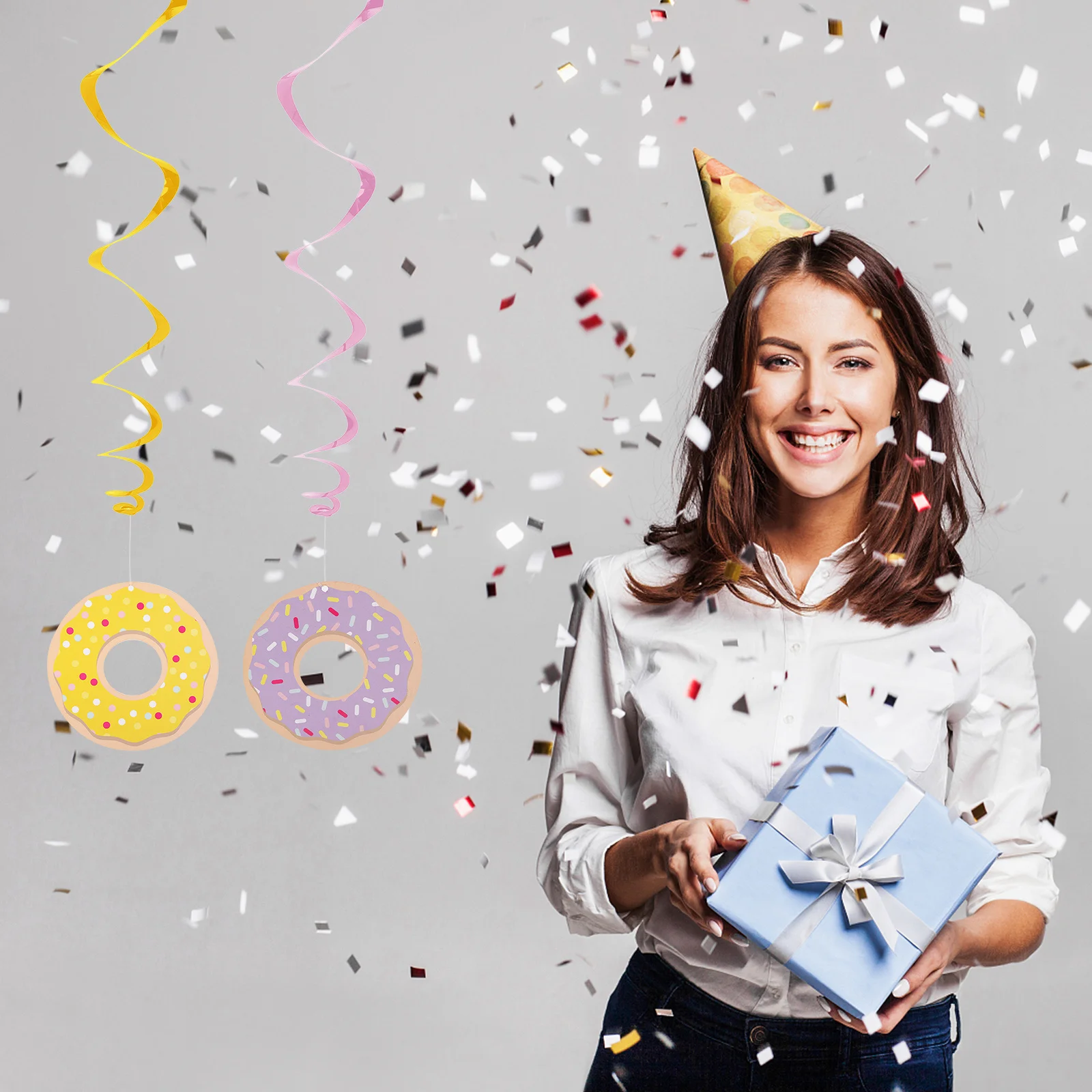 

24Pcs Spiral Donuts Pendants Creative Birthday Hanging Decor Paper Spiral Pendants Kids Party Decoration Birthday Party Props