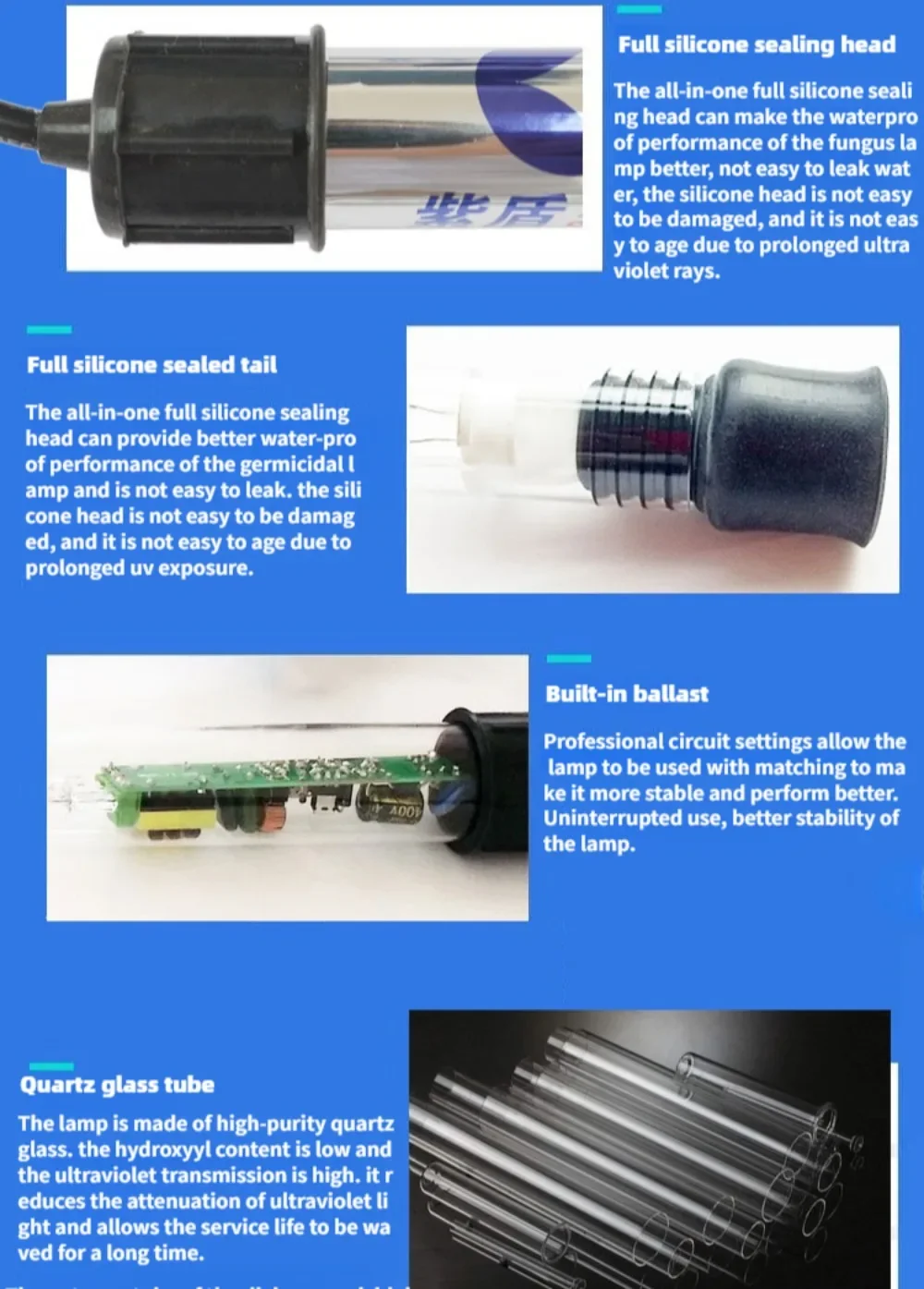 6W 10W 15W 30W 40W UV Aquarium Green Clean Light Aquarium Algae Clean Light Fish Tank Sterilization Lamp Waterproof UV Sanitizer