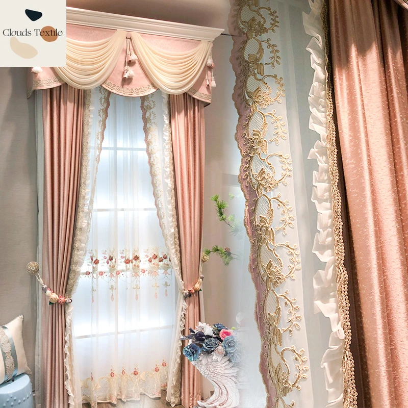 

Curtain Shading New Curtains for Living Dining Room Bedroom Children's Room Bay Window Girl American French Modern Custom Pink