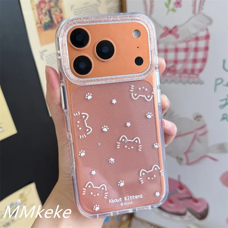 Korean Ins Shining Star Kitten Paw Kawaii Cat Phone Case For iPhone 18 17 AIR 16 15 14 13 12 11 Pro Max Plus MINI Y2K Cover view 2