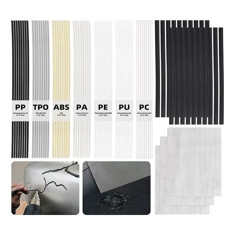 A84X-75Pcs 13 Inch Plastic Welding Rods Assorted Set With Stainless Steel Mesh, Welding Strips For Car Bumpers Kayak Repairs