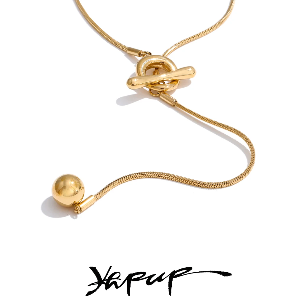Yhpup 60 cm lange Kette aus Edelstahl mit Kugel-Tropfen-Halskette, modischer Gold- und Platin-PVD-beschichteter, stilvoller, attraktiver, trendiger Schmuck