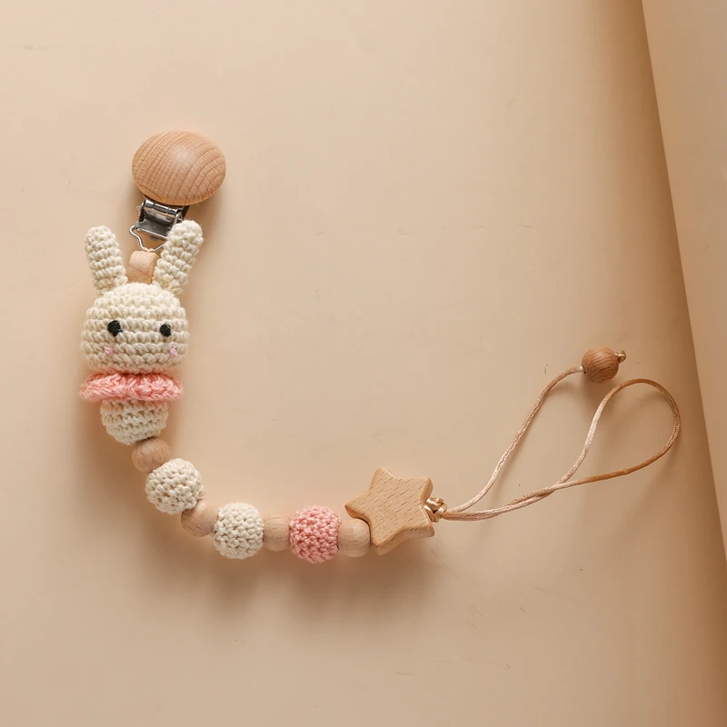 Baby Crochet Bunny Pacifier Clip Cartoon Pacifiers for Babies Newborn Infant Nipple Holder Infant Gifts NewBorn Baby Accessory