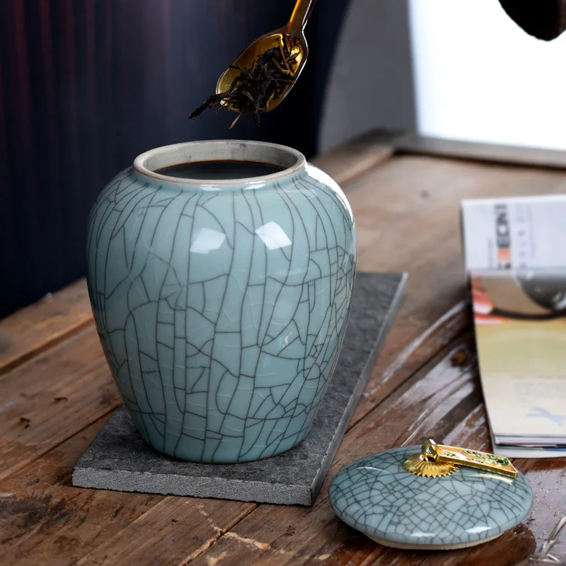 Crack Ceramic Jar Lid Seal Tea Porcelain Food Storage Art Decoration