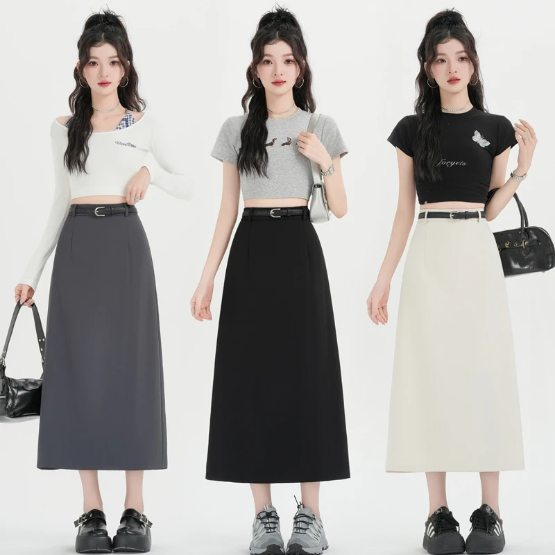 

Весна 2026: Женская прямая юбка миди из ткани для коррекции фигуры, универсальная, с высокой талией, в корейском стиле, для офиса и повседневной носки