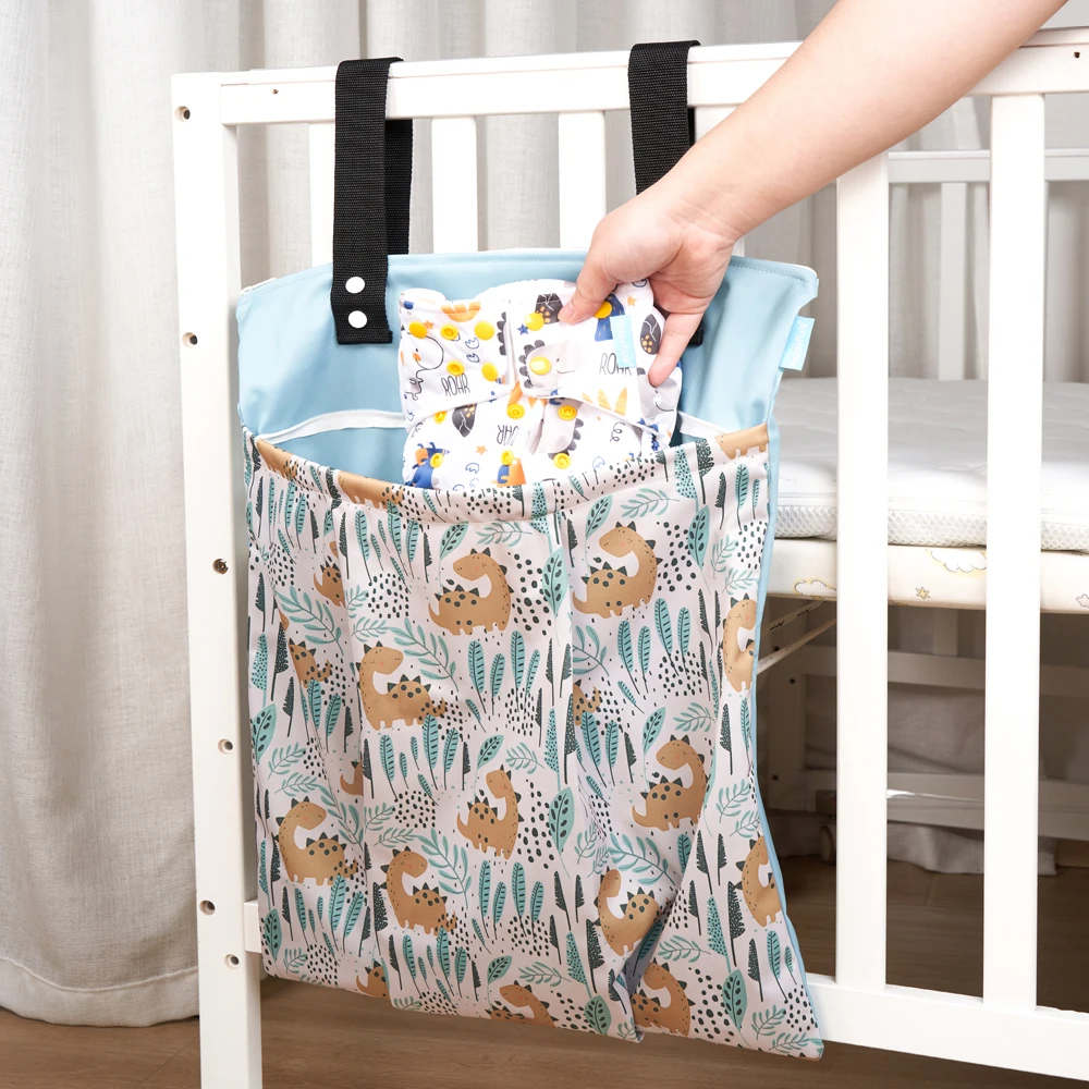 1PCS Fashion Print Zipper Wet Dry Bag Waterproof 40*55cm With 2 Handles Hanging Diaper Bag