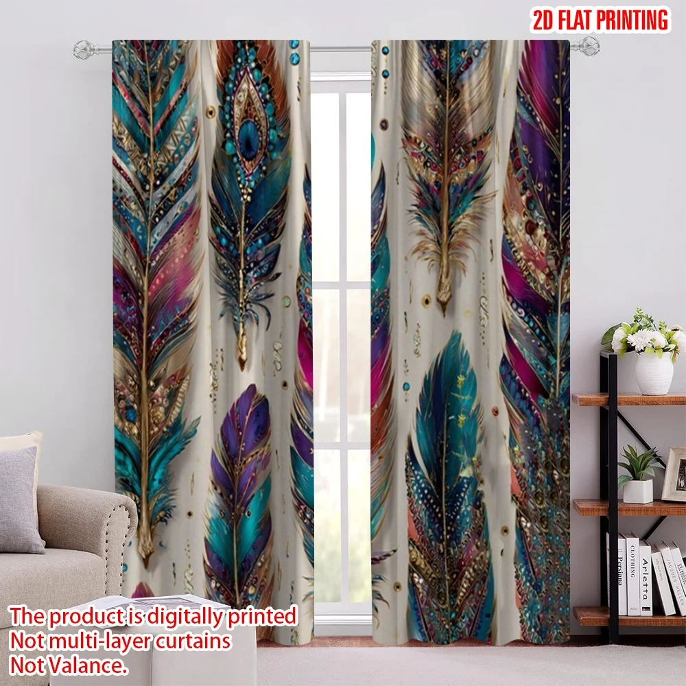 2D flat printing 2pcs Curtain Curtain Colorful Artistic Feathers Digital Printed Polyester Drapes Festive Curtains for All
