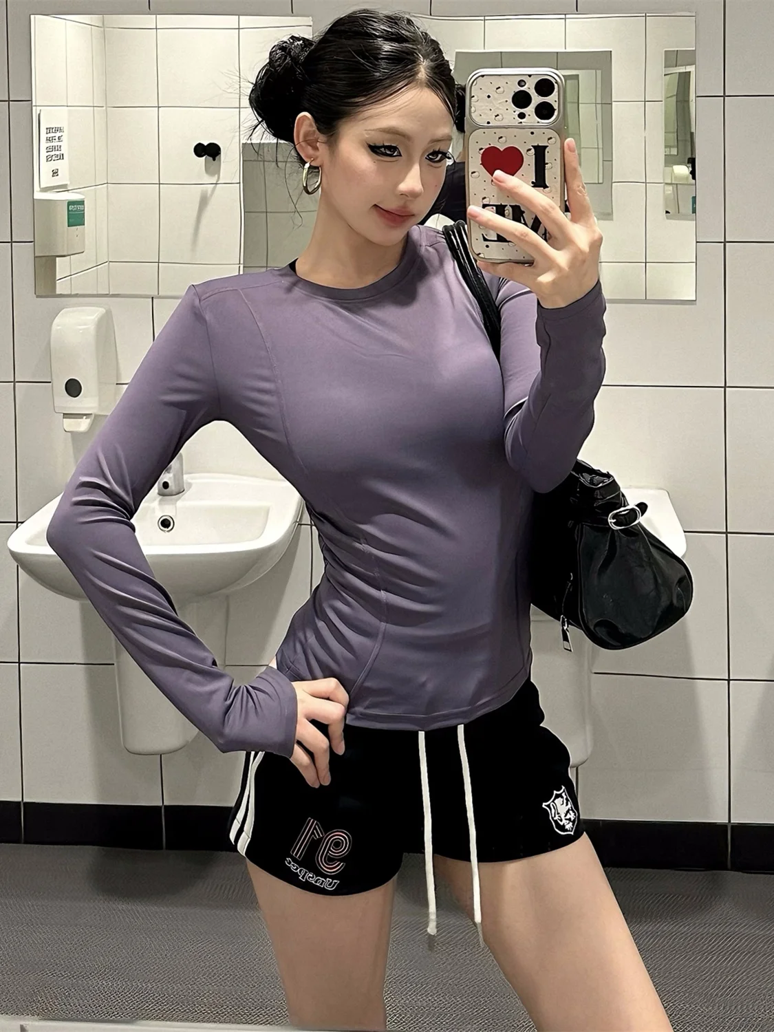 Purple Fitness Clothes Long Sleeve Women's Spring Autumn Running Slim Quick Dry Pilates Training Sports Yoga Top Ladies T-shirt
