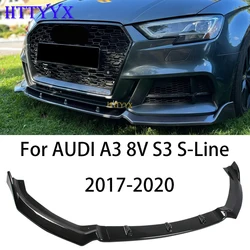 HTTYYX 3Pcs Gloss Black Carbon Fiber Look paraurti anteriore Lip Spoiler Wing Body Kit per Audi A3 8V S3 S-Line 2017 2018 2019 2020