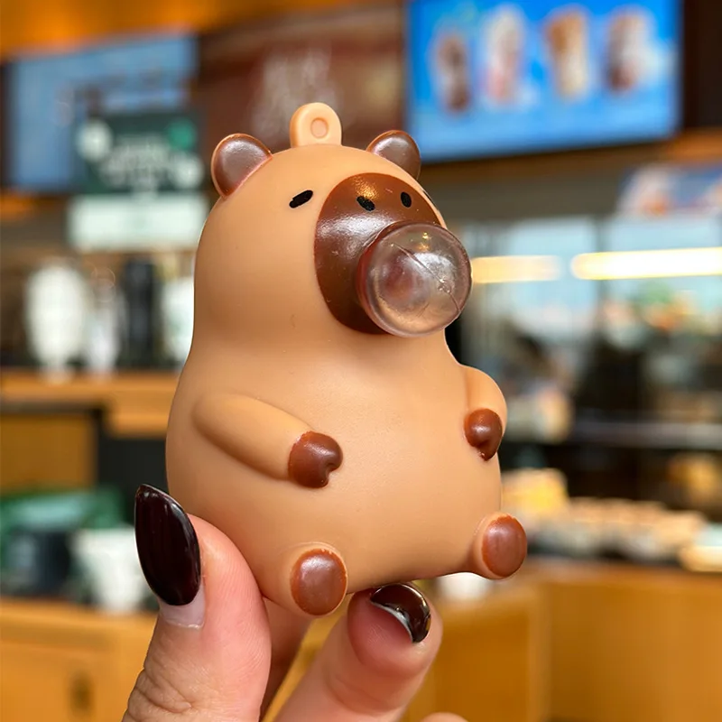 ตุ๊กตาคาปิบาร่าแบบบีบได้ ของเล่นบีบเป่าฟอง ของเล่นคลายเครียด ของตกแต่งกระเป๋าเด็ก ของขวัญสำหรับงานปาร์ตี้