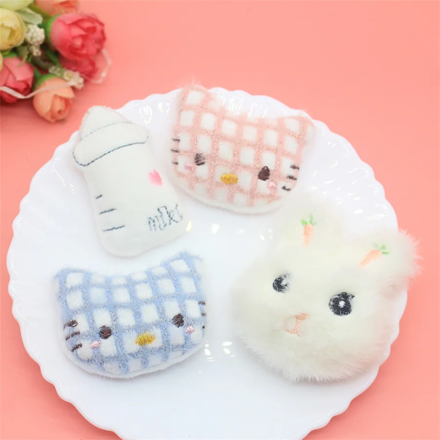 5PCS/Lot Cute Stuffed Cat And Rabbit Appliques For DIY Handmade Children Hair Clip Accessories Hat Cloth Bag Brooch Patches Sock