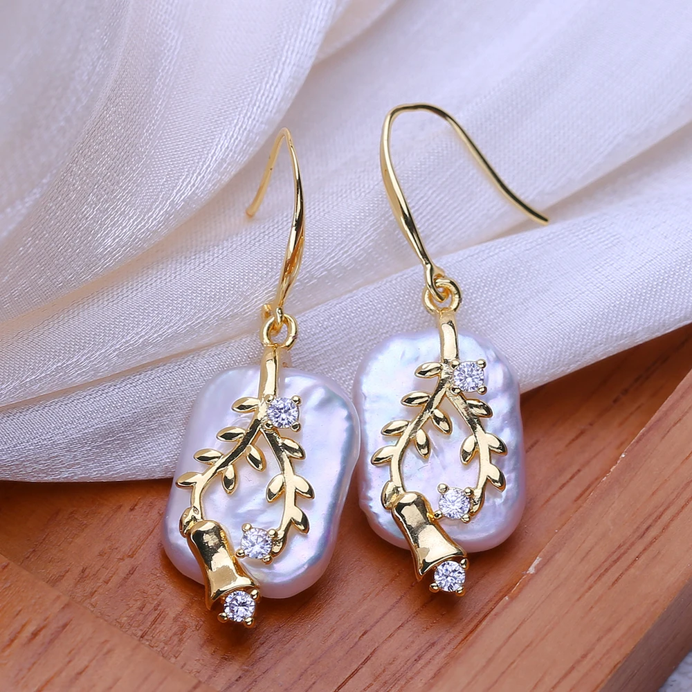 FENASY Natural Freshwater Big Baroque Pearl Gold Color Earrings For Women Fashion Party Wedding Jewelry Birthday Gift