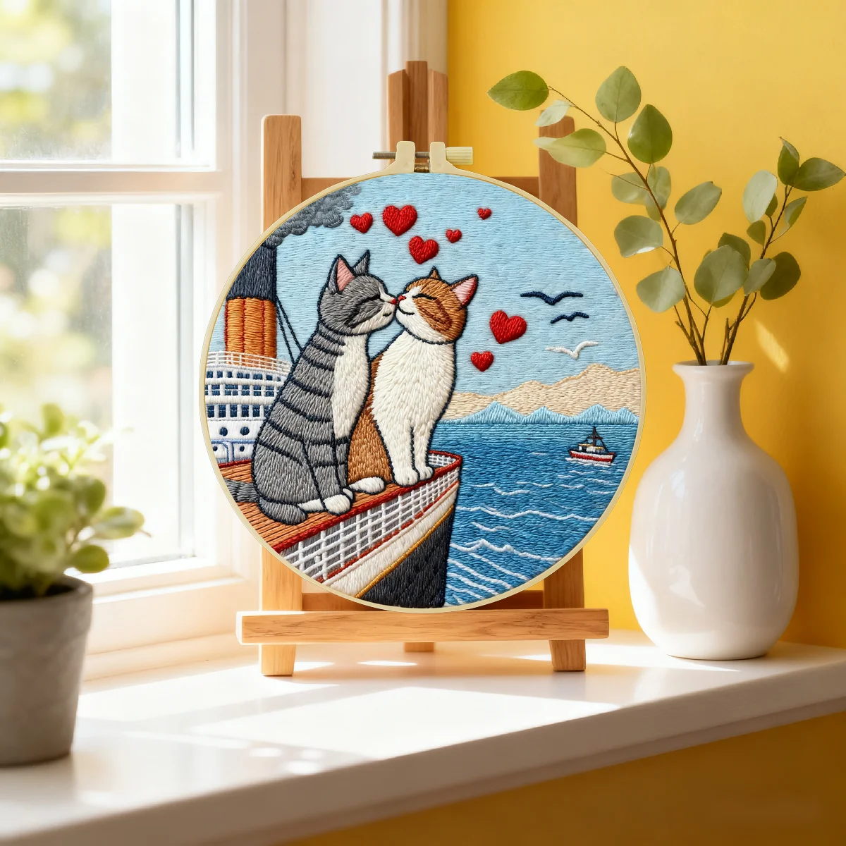 1 Stück 20x20cm/15x15cm 7,87/6,3 Zoll Katzen-Stickerei-Starter-Kit DIY-Kit DIY-Stickerei-Set Handarbeiten Nähkunst-Set für Anfänger – Detail 1