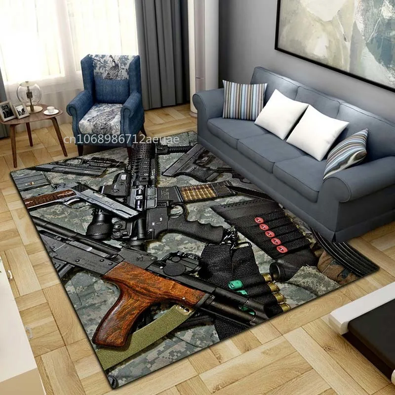 3D Rifle Pistol Revolver Gun Area Carpet Rug for Living Room Bedroom,Kitchen Doormat Bathroom Anti-slip Floor Mat