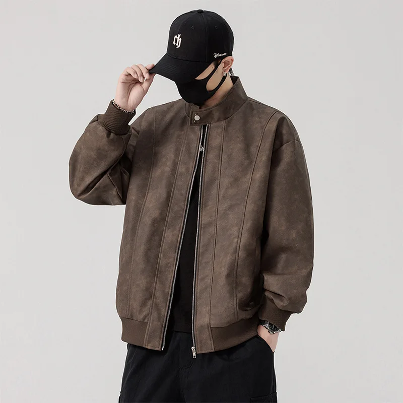 

Oversize 6XL 7XL 8XL Men Jacket PU Leather 2025 Spring Windbreaker Trench Plus Size Waterproof Stand Collar Brand Loose Coats