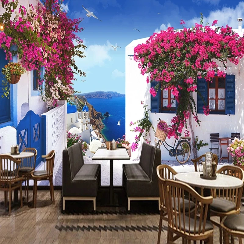 Custom Mediterranean Seascape Rose Photo Mural Wallpaper 3D Cafe Restaurant Romantic Living room sofa TV background wall bedroom