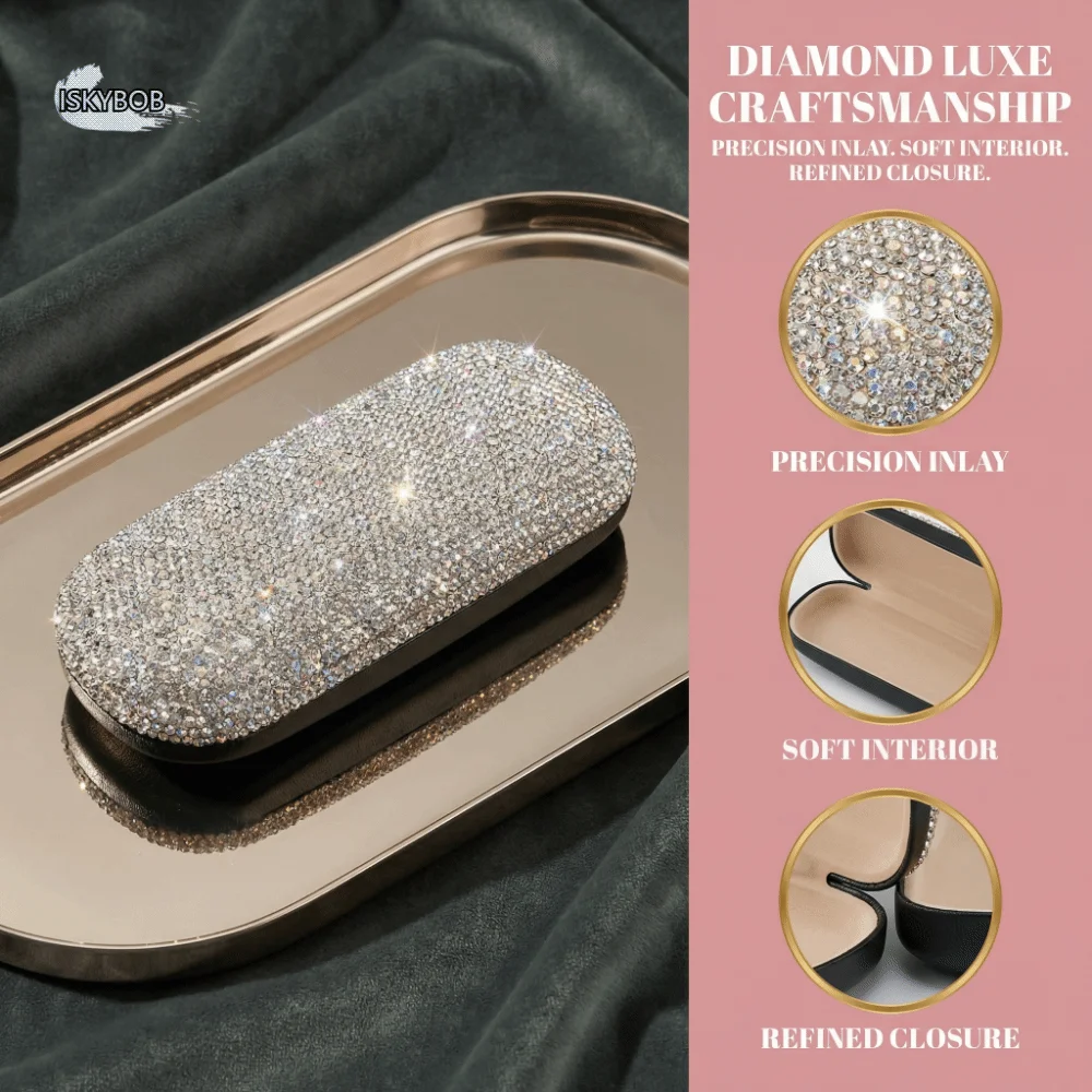 

Leather Rhinestone Glasses Case Large Capacity Black Glasses Organizer Dust-proof Eyewear Protector Case Eyewears Storage Box