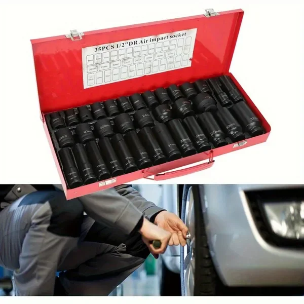 

35PCS 1/2' Drive Metric Impact Socket Set 8-32mm with Case